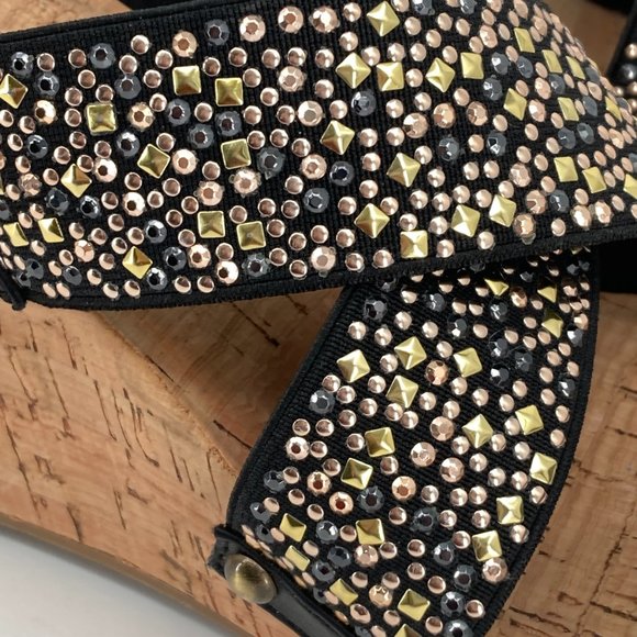 XOXO Benji Studs Cross Strap Metallic Cork Wedge Slide-on Sandals - Picture 8 of 11